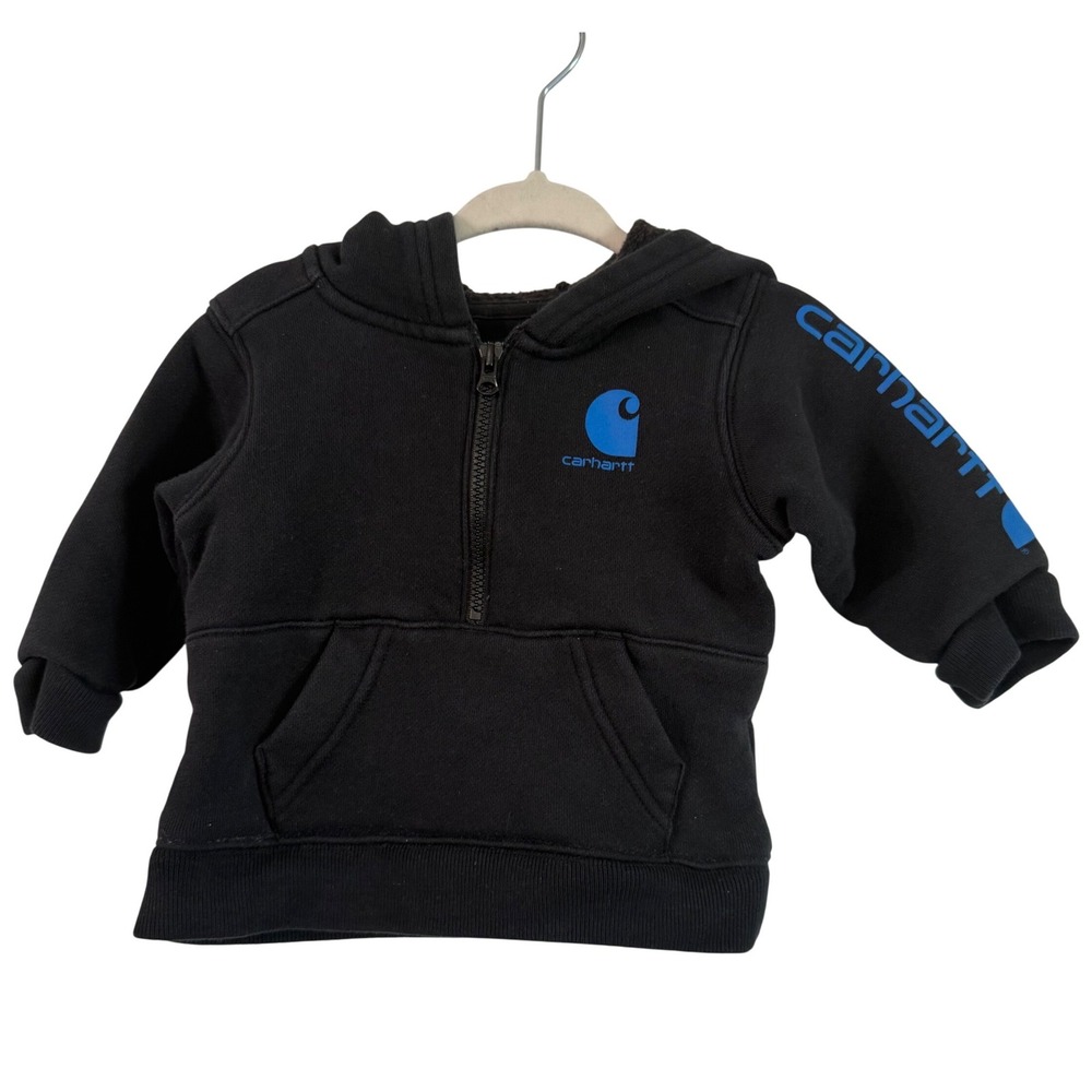 Carhartt half zip boys black long sleeve sweatshirt blue logo 6 months Fall